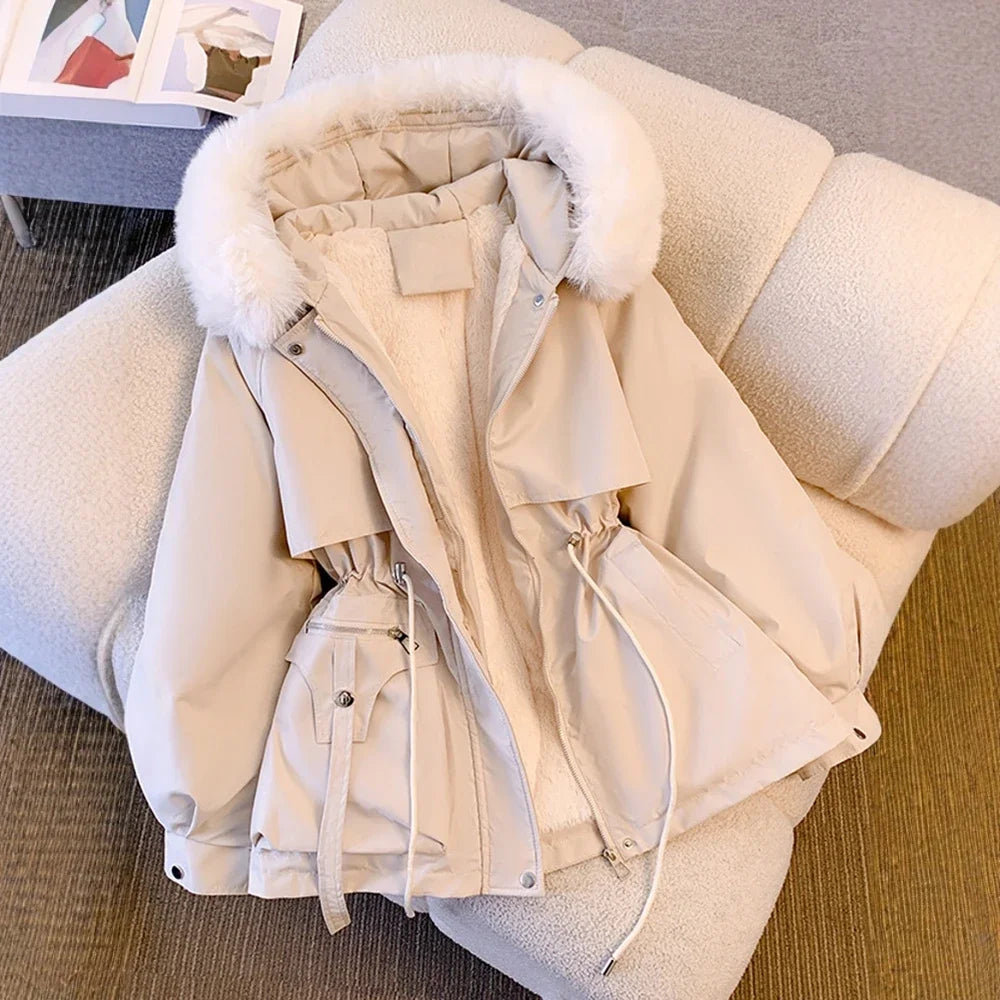 Women'S Coats Cotton-Padded Plush Warm 2025 Autumn Winter Office Lady Commute Puffer Parkas Long Sleeve Out Door Jackets