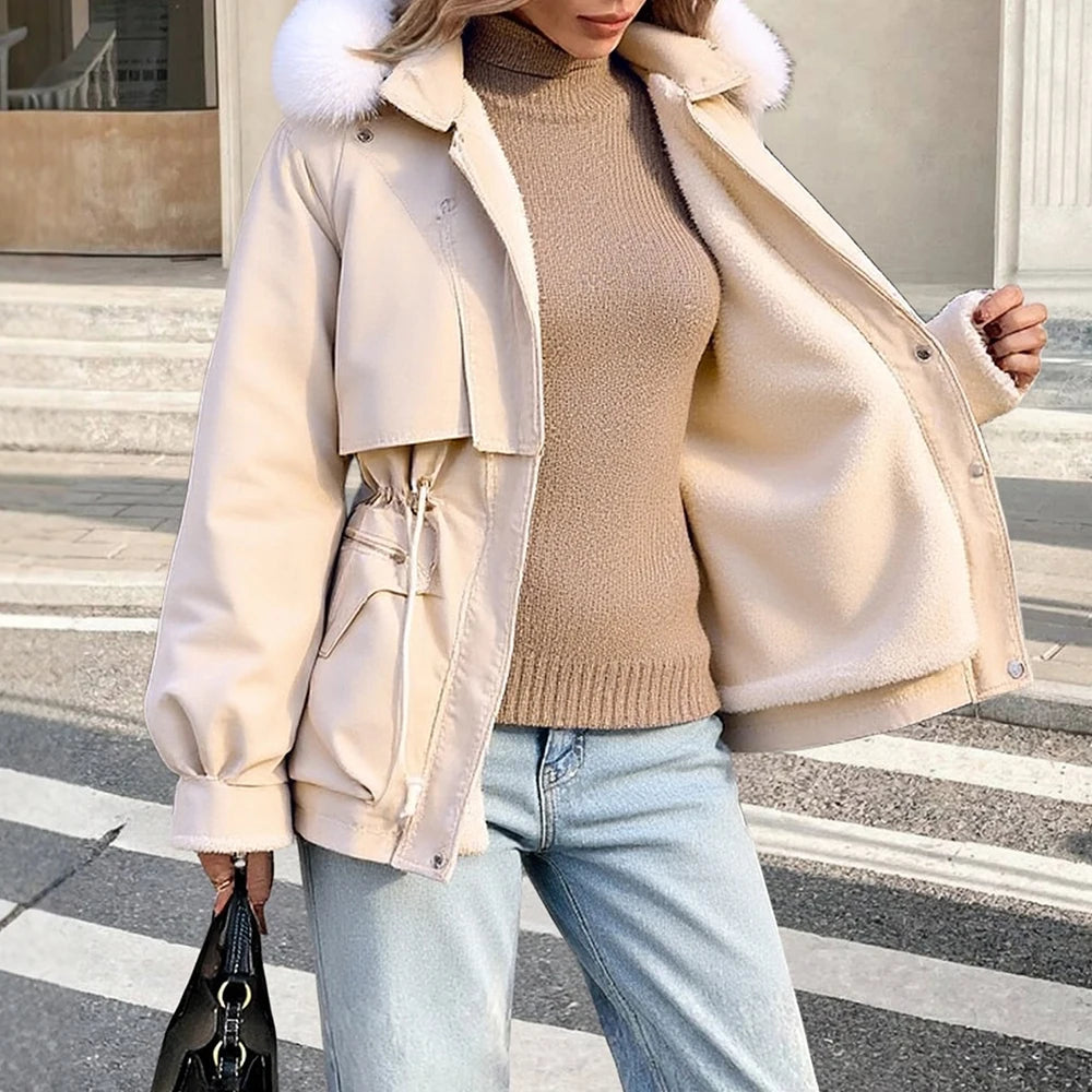 Women'S Coats Cotton-Padded Plush Warm 2025 Autumn Winter Office Lady Commute Puffer Parkas Long Sleeve Out Door Jackets